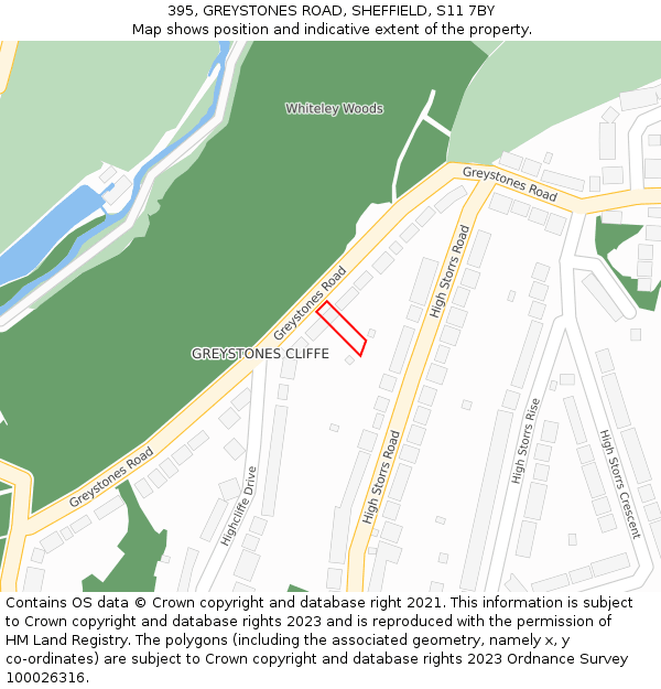 395, GREYSTONES ROAD, SHEFFIELD, S11 7BY: Location map and indicative extent of plot
