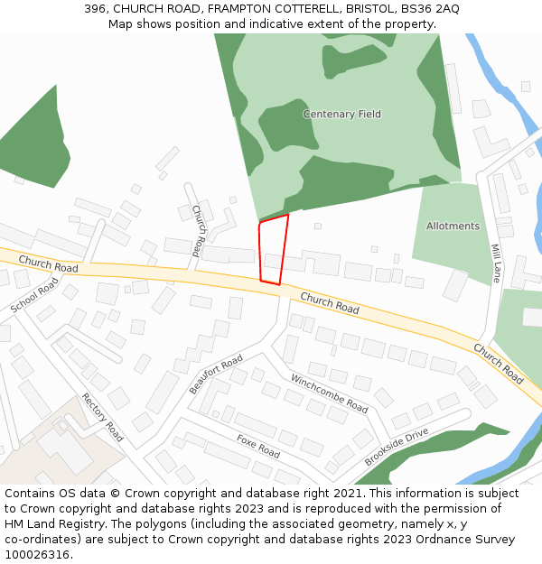 396, CHURCH ROAD, FRAMPTON COTTERELL, BRISTOL, BS36 2AQ: Location map and indicative extent of plot