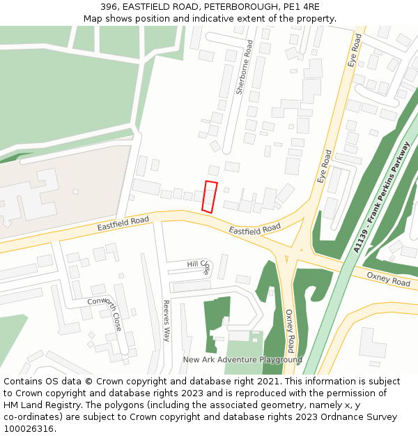 396, EASTFIELD ROAD, PETERBOROUGH, PE1 4RE: Location map and indicative extent of plot
