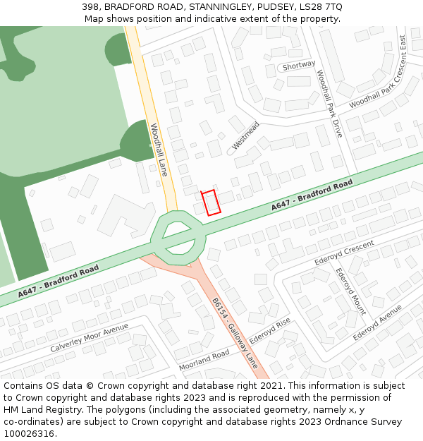 398, BRADFORD ROAD, STANNINGLEY, PUDSEY, LS28 7TQ: Location map and indicative extent of plot
