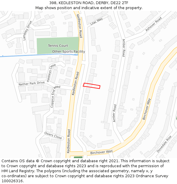 398, KEDLESTON ROAD, DERBY, DE22 2TF: Location map and indicative extent of plot