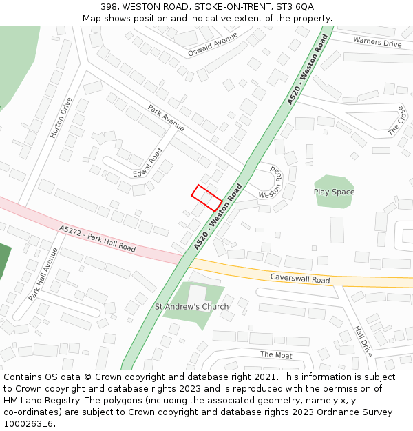 398, WESTON ROAD, STOKE-ON-TRENT, ST3 6QA: Location map and indicative extent of plot