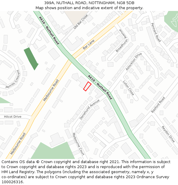 399A, NUTHALL ROAD, NOTTINGHAM, NG8 5DB: Location map and indicative extent of plot