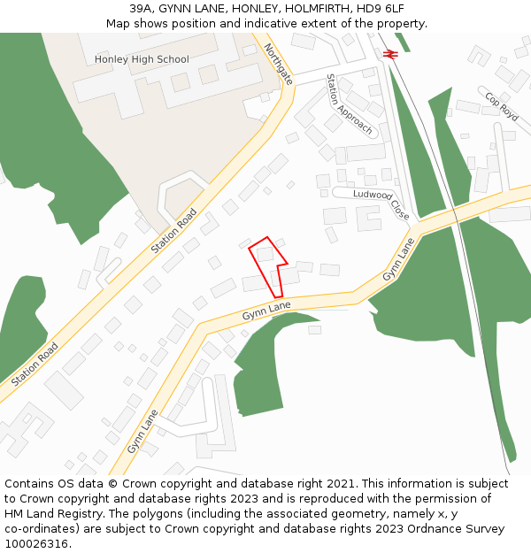 39A, GYNN LANE, HONLEY, HOLMFIRTH, HD9 6LF: Location map and indicative extent of plot