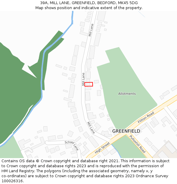 39A, MILL LANE, GREENFIELD, BEDFORD, MK45 5DG: Location map and indicative extent of plot