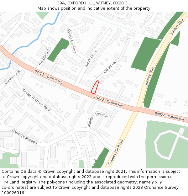 39A, OXFORD HILL, WITNEY, OX28 3JU: Location map and indicative extent of plot
