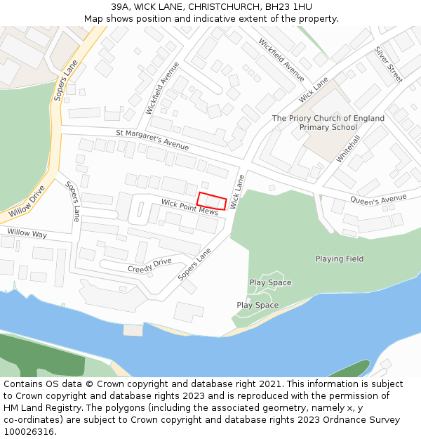 39A, WICK LANE, CHRISTCHURCH, BH23 1HU: Location map and indicative extent of plot