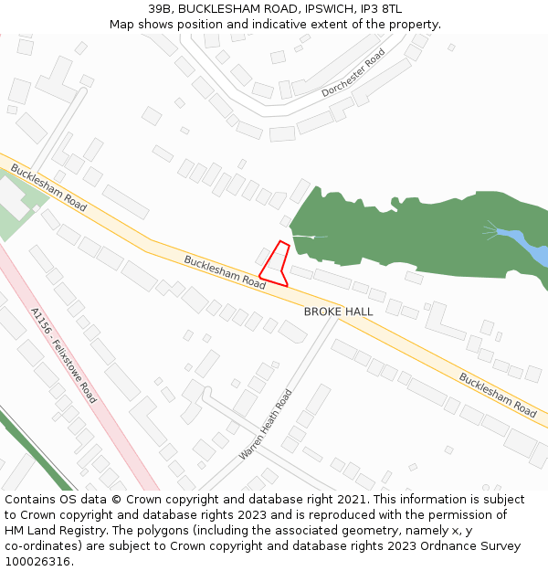 39B, BUCKLESHAM ROAD, IPSWICH, IP3 8TL: Location map and indicative extent of plot