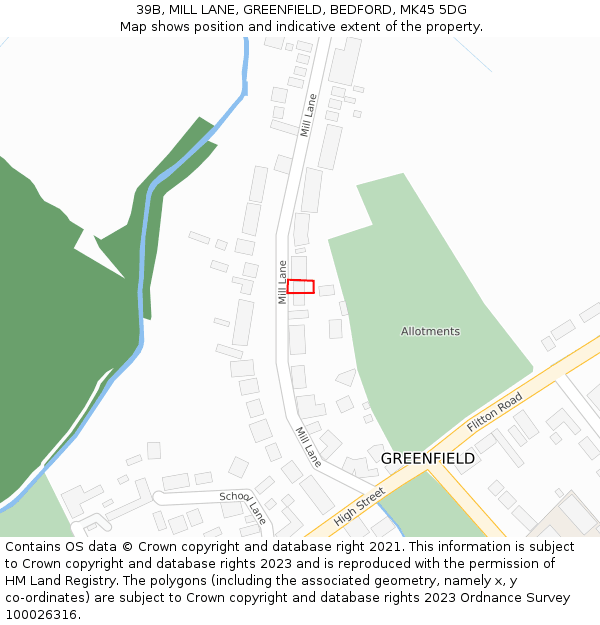 39B, MILL LANE, GREENFIELD, BEDFORD, MK45 5DG: Location map and indicative extent of plot