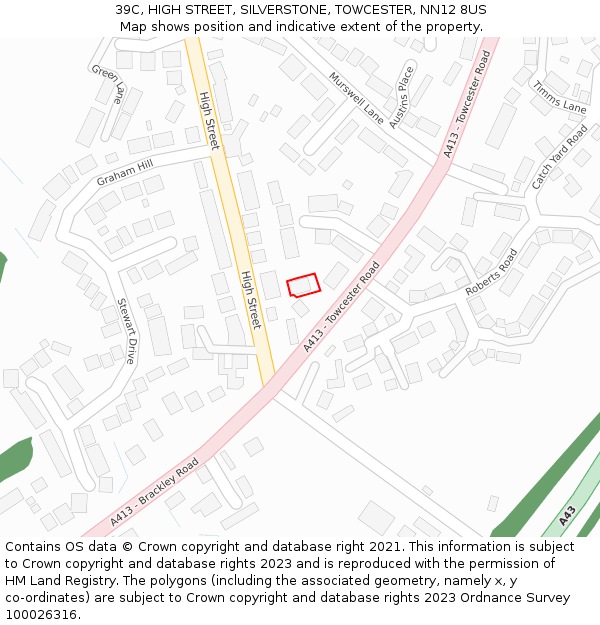 39C, HIGH STREET, SILVERSTONE, TOWCESTER, NN12 8US: Location map and indicative extent of plot