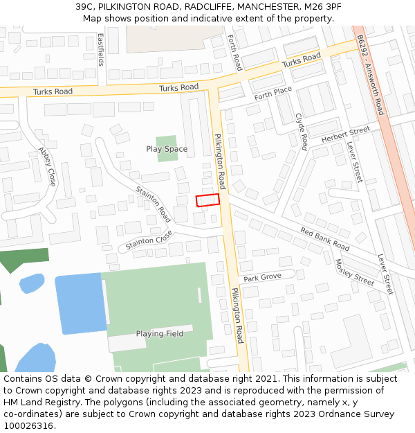 39C, PILKINGTON ROAD, RADCLIFFE, MANCHESTER, M26 3PF: Location map and indicative extent of plot