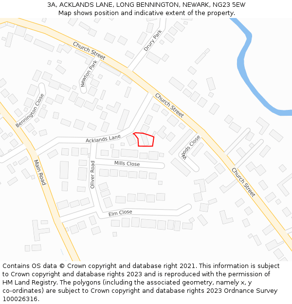 3A, ACKLANDS LANE, LONG BENNINGTON, NEWARK, NG23 5EW: Location map and indicative extent of plot