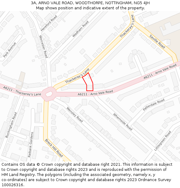 3A, ARNO VALE ROAD, WOODTHORPE, NOTTINGHAM, NG5 4JH: Location map and indicative extent of plot