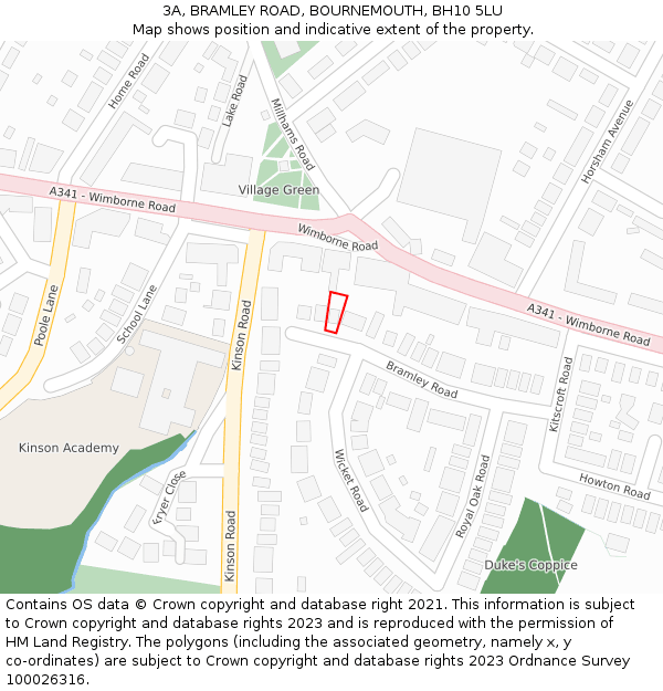 3A, BRAMLEY ROAD, BOURNEMOUTH, BH10 5LU: Location map and indicative extent of plot