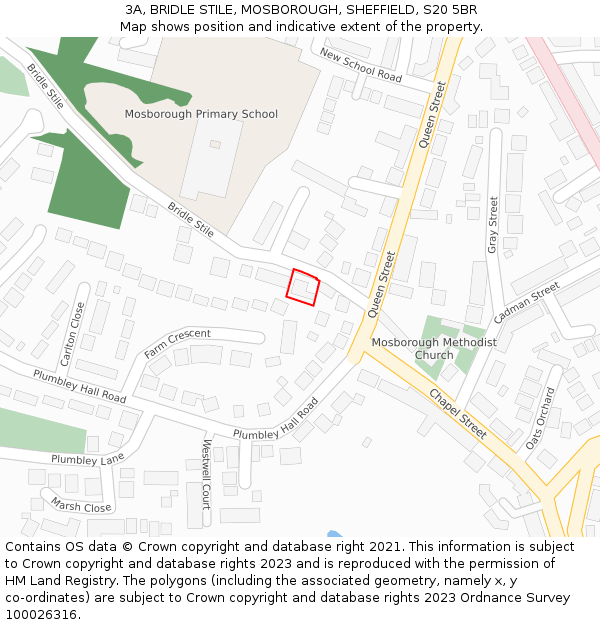 3A, BRIDLE STILE, MOSBOROUGH, SHEFFIELD, S20 5BR: Location map and indicative extent of plot
