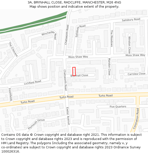 3A, BRYNHALL CLOSE, RADCLIFFE, MANCHESTER, M26 4NG: Location map and indicative extent of plot