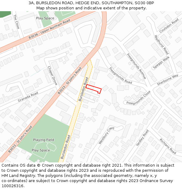 3A, BURSLEDON ROAD, HEDGE END, SOUTHAMPTON, SO30 0BP: Location map and indicative extent of plot