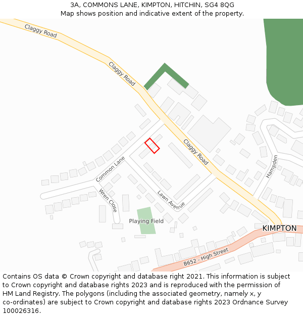 3A, COMMONS LANE, KIMPTON, HITCHIN, SG4 8QG: Location map and indicative extent of plot
