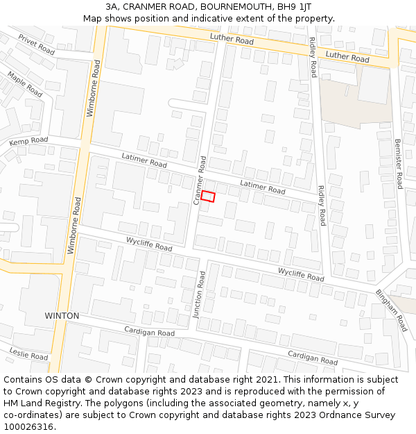 3A, CRANMER ROAD, BOURNEMOUTH, BH9 1JT: Location map and indicative extent of plot