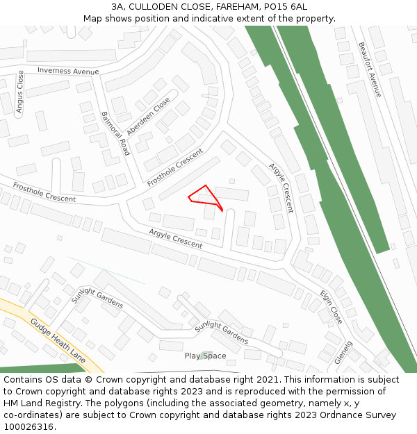 3A, CULLODEN CLOSE, FAREHAM, PO15 6AL: Location map and indicative extent of plot