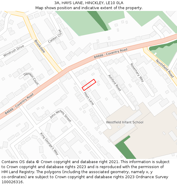 3A, HAYS LANE, HINCKLEY, LE10 0LA: Location map and indicative extent of plot