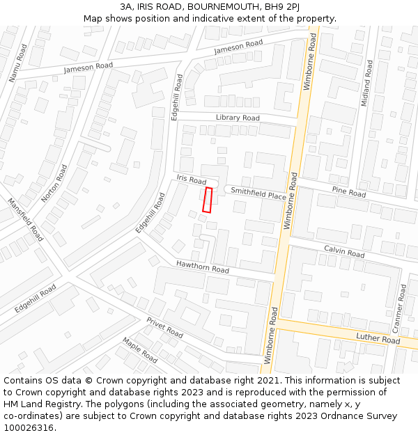 3A, IRIS ROAD, BOURNEMOUTH, BH9 2PJ: Location map and indicative extent of plot