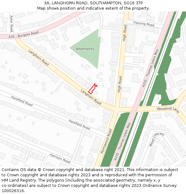 3A, LANGHORN ROAD, SOUTHAMPTON, SO16 3TP: Location map and indicative extent of plot