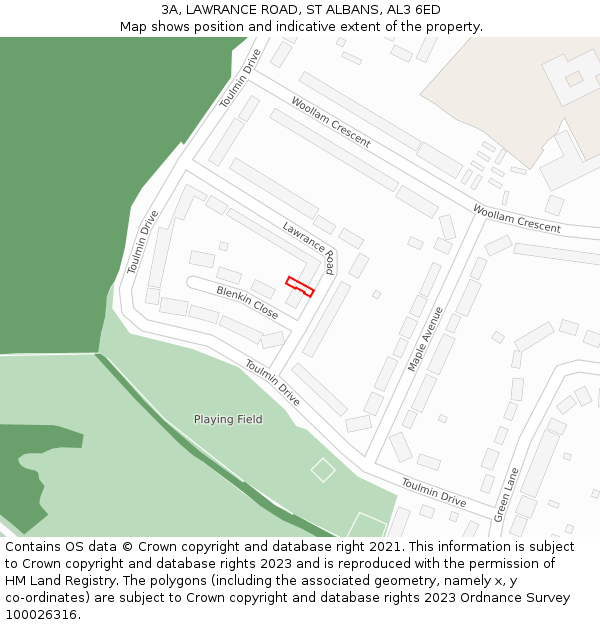 3A, LAWRANCE ROAD, ST ALBANS, AL3 6ED: Location map and indicative extent of plot
