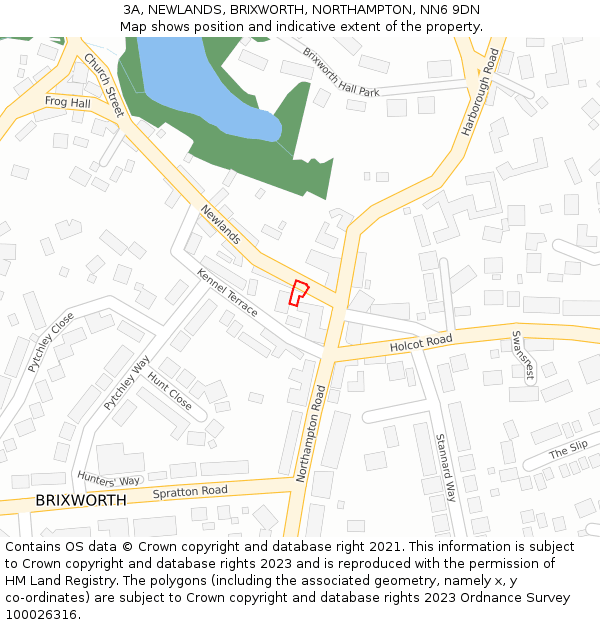 3A, NEWLANDS, BRIXWORTH, NORTHAMPTON, NN6 9DN: Location map and indicative extent of plot