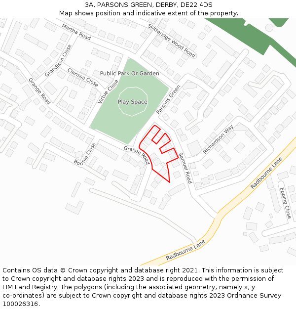 3A, PARSONS GREEN, DERBY, DE22 4DS: Location map and indicative extent of plot