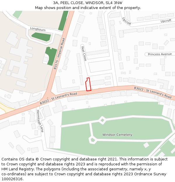 3A, PEEL CLOSE, WINDSOR, SL4 3NW: Location map and indicative extent of plot