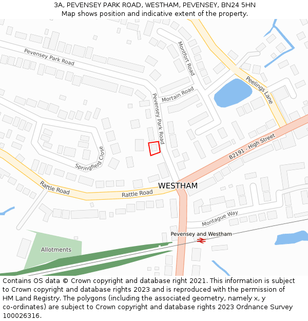 3A, PEVENSEY PARK ROAD, WESTHAM, PEVENSEY, BN24 5HN: Location map and indicative extent of plot