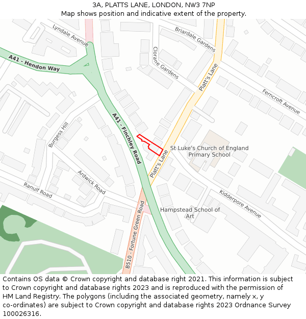 3A, PLATTS LANE, LONDON, NW3 7NP: Location map and indicative extent of plot