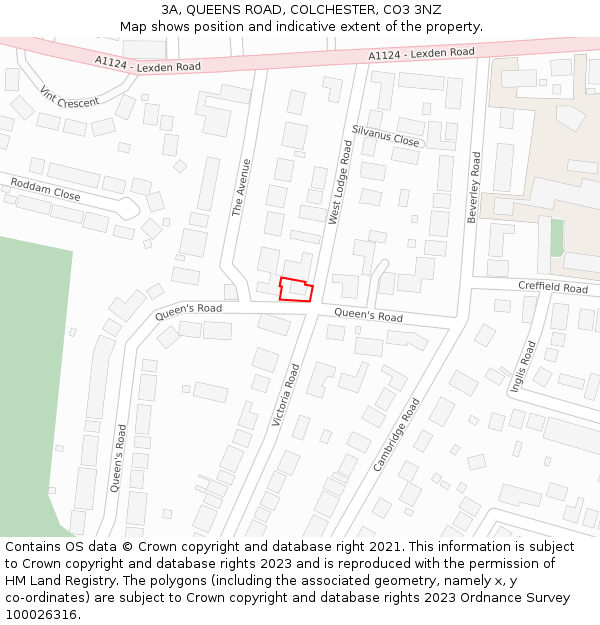 3A, QUEENS ROAD, COLCHESTER, CO3 3NZ: Location map and indicative extent of plot