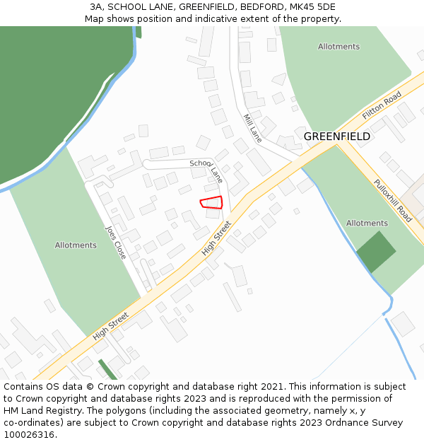 3A, SCHOOL LANE, GREENFIELD, BEDFORD, MK45 5DE: Location map and indicative extent of plot