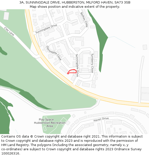3A, SUNNINGDALE DRIVE, HUBBERSTON, MILFORD HAVEN, SA73 3SB: Location map and indicative extent of plot