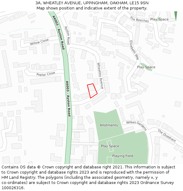 3A, WHEATLEY AVENUE, UPPINGHAM, OAKHAM, LE15 9SN: Location map and indicative extent of plot
