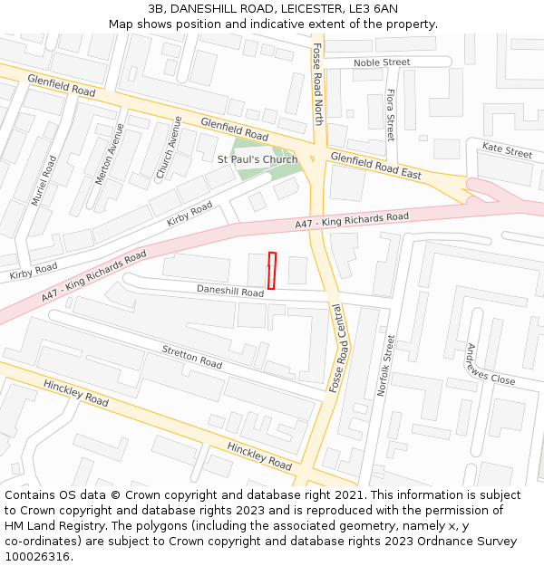 3B, DANESHILL ROAD, LEICESTER, LE3 6AN: Location map and indicative extent of plot