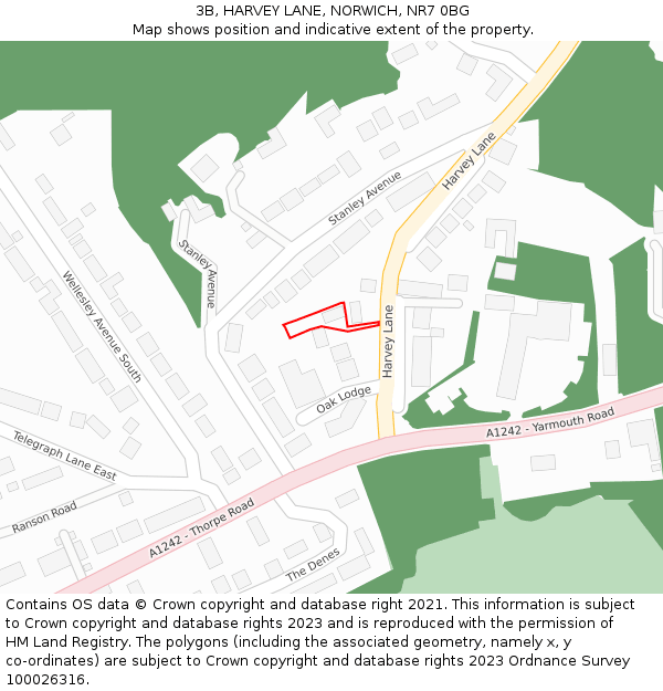 3B, HARVEY LANE, NORWICH, NR7 0BG: Location map and indicative extent of plot