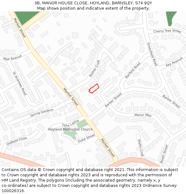 3B, MANOR HOUSE CLOSE, HOYLAND, BARNSLEY, S74 9QY: Location map and indicative extent of plot