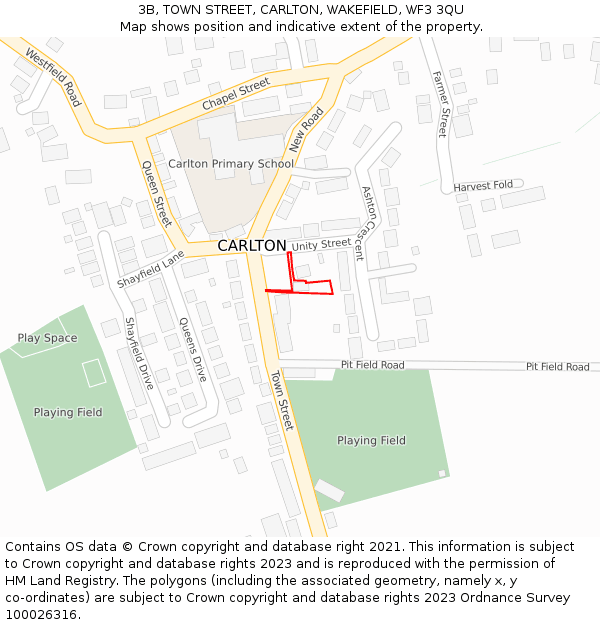 3B, TOWN STREET, CARLTON, WAKEFIELD, WF3 3QU: Location map and indicative extent of plot