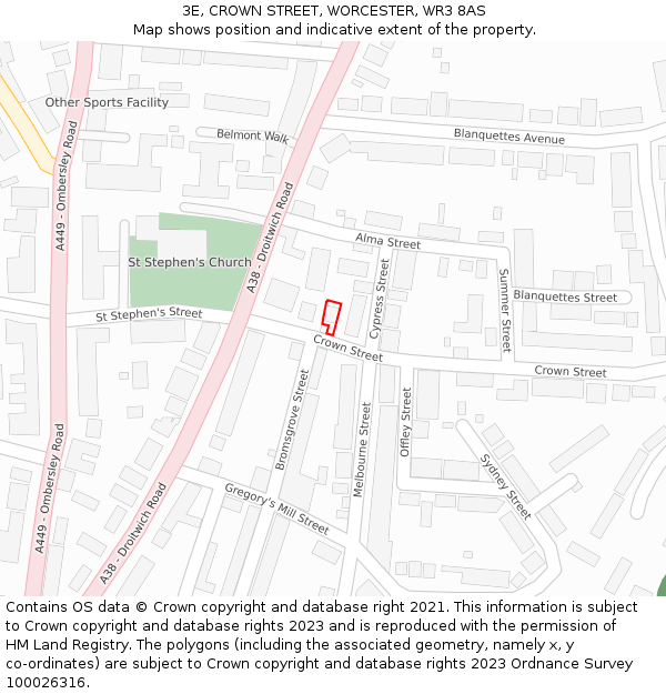 3E, CROWN STREET, WORCESTER, WR3 8AS: Location map and indicative extent of plot