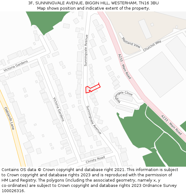 3F, SUNNINGVALE AVENUE, BIGGIN HILL, WESTERHAM, TN16 3BU: Location map and indicative extent of plot