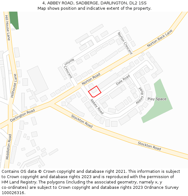4, ABBEY ROAD, SADBERGE, DARLINGTON, DL2 1SS: Location map and indicative extent of plot