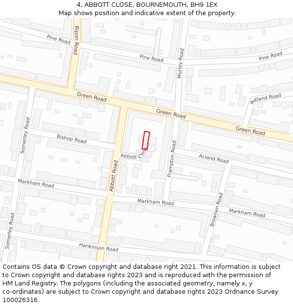 4, ABBOTT CLOSE, BOURNEMOUTH, BH9 1EX: Location map and indicative extent of plot