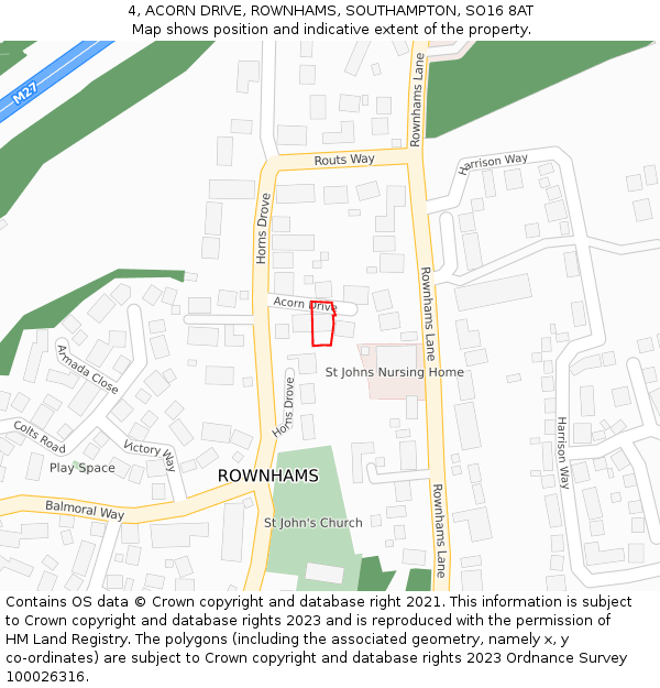 4, ACORN DRIVE, ROWNHAMS, SOUTHAMPTON, SO16 8AT: Location map and indicative extent of plot