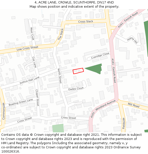 4, ACRE LANE, CROWLE, SCUNTHORPE, DN17 4ND: Location map and indicative extent of plot