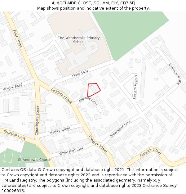 4, ADELAIDE CLOSE, SOHAM, ELY, CB7 5FJ: Location map and indicative extent of plot