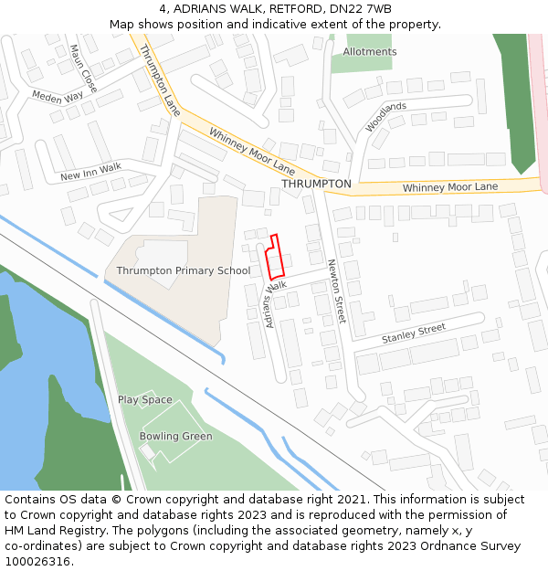 4, ADRIANS WALK, RETFORD, DN22 7WB: Location map and indicative extent of plot