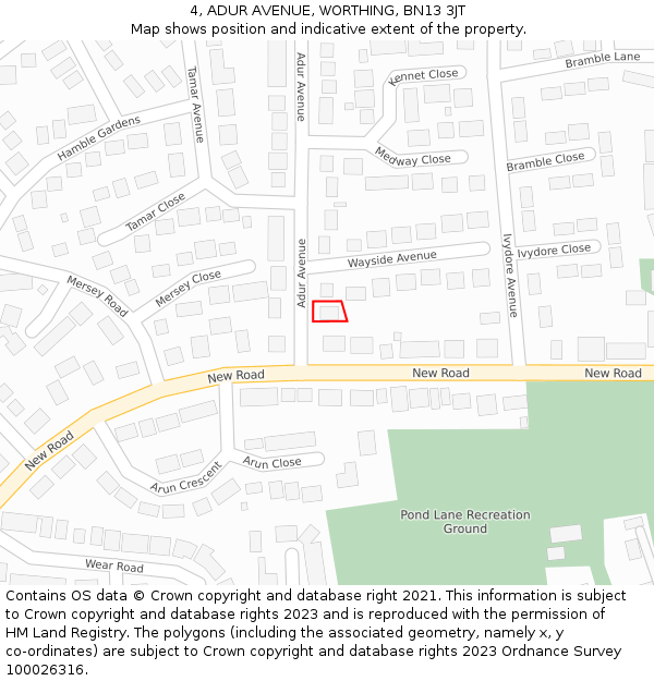 4, ADUR AVENUE, WORTHING, BN13 3JT: Location map and indicative extent of plot